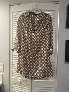 Cream and Brown Lattice Print Blouse